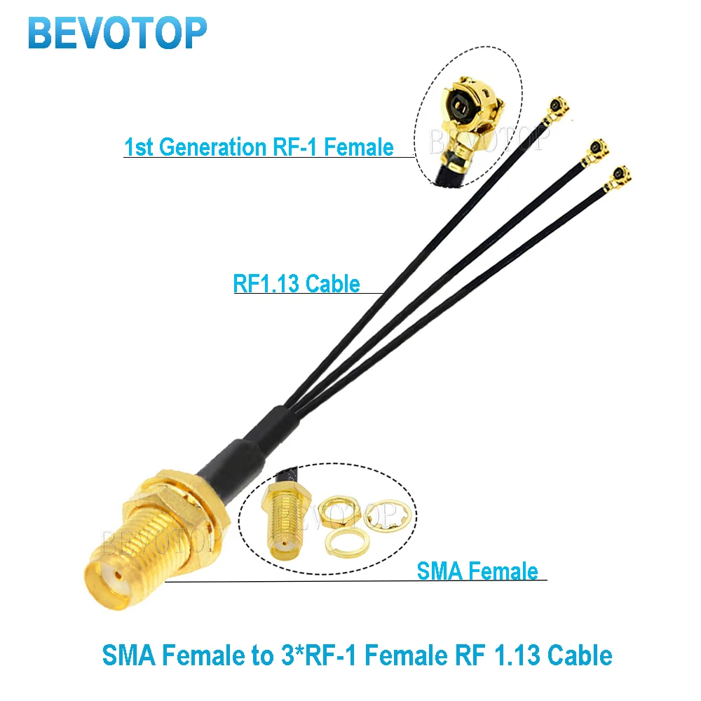 10PCS/lot SMA to IPX Splitter RP-SMA / SMA Female to 3 x U.fl IPX-1 Female RF1.13 Cable WIFI Antenna Extension Jumper Pigtail