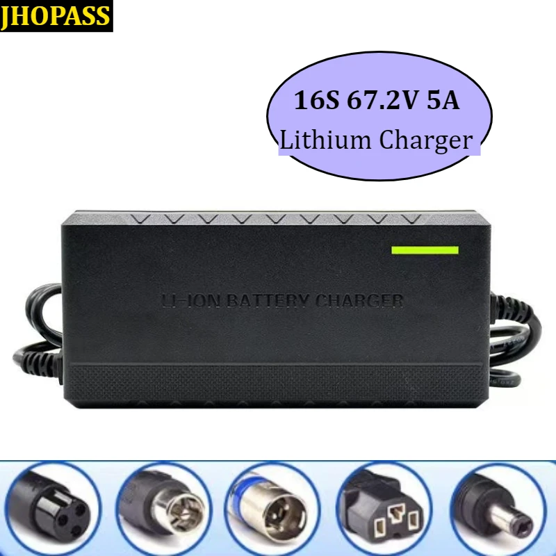 

LED 16S Smart 67.2V 5A Lithium LiFePO4 Li-ion Battery Charger For DC59.2V AC110V-220V E-bike Motorcycle Scooter AU EU US UK Plug