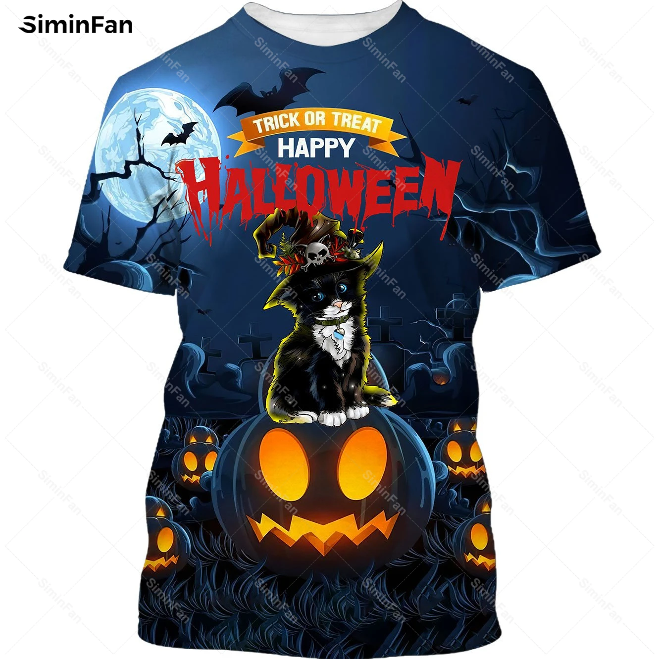 Trick or Treat CAT Halloween 3D Full Printed TShirts Men Summer Round Neck Tee Female Casual Tops Unisex Harajuku Streetwear 01