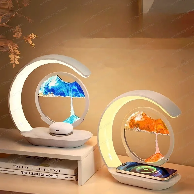 Wireless Charging 3D Glass Sand Painting Light Emitting Diode Light Mobile Sand Painting Quicksand Painting Bedside Decoration