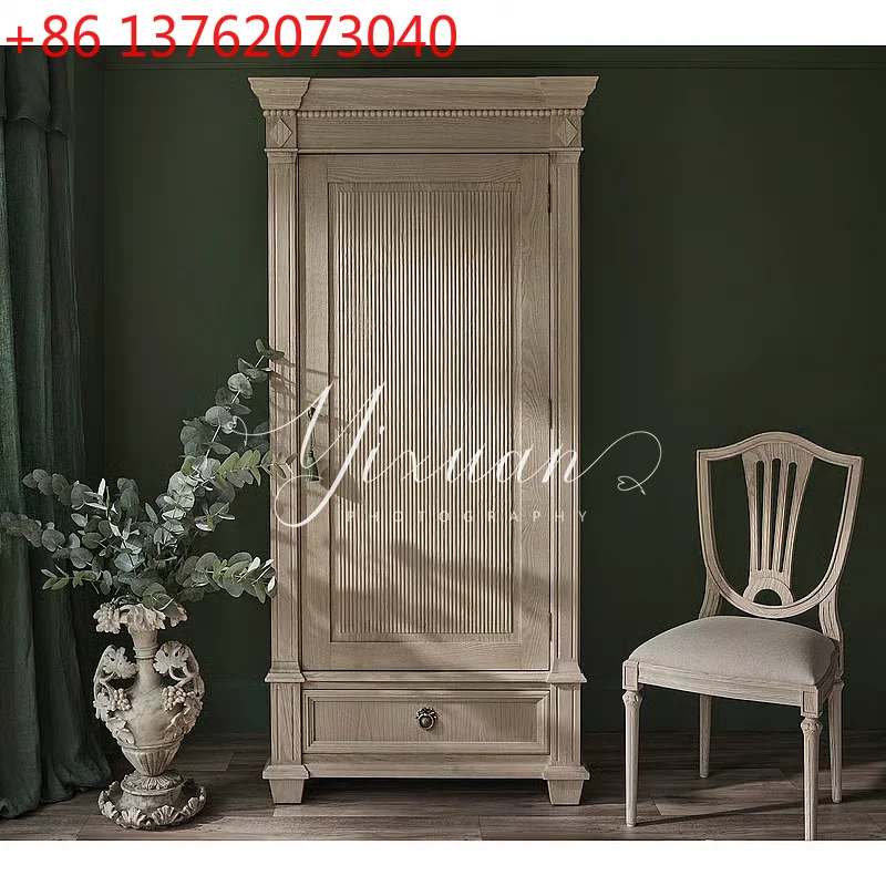 

Французский ретро шкаф для спальни с одной дверью из цельного дерева, американский шкафчик для хранения с ручной резьбой