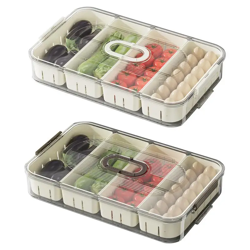 

Divided Storage Containers With Lids 4 Compartments Fridge Storage Organizer Fridge Drawers Organizer Divided Serving Tray With