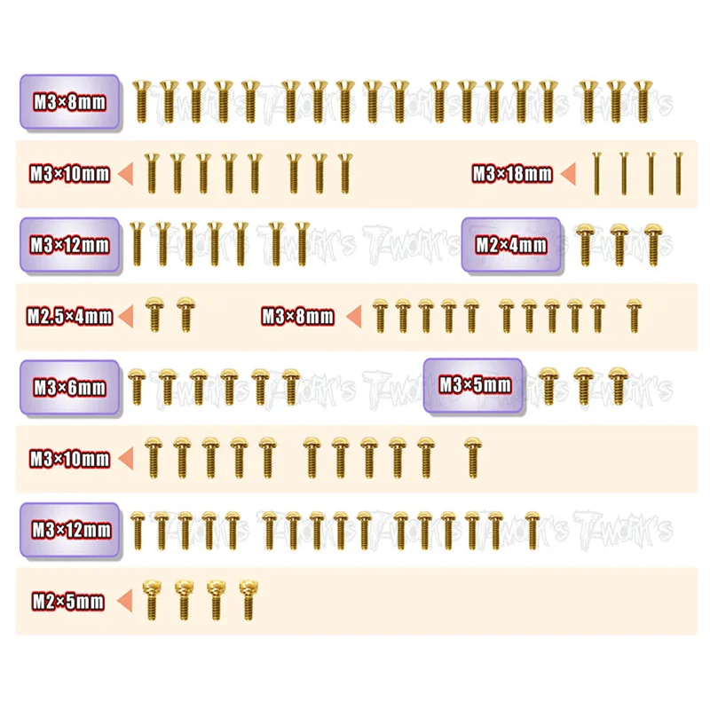 Original T works GSS-YD2SXIII Gold Plated Steel Screw Set 93pcs. ( For Yokomo YD2 SXIII )ssional Rc part