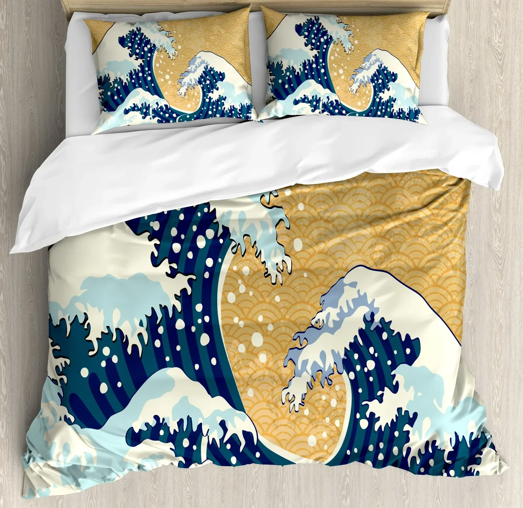 Japanese Wave  Duvet Cover for Boys Girls Comforter Cover Full Size,Surf Water Bedding Set Kids Teen Room Decor Quilt Cover