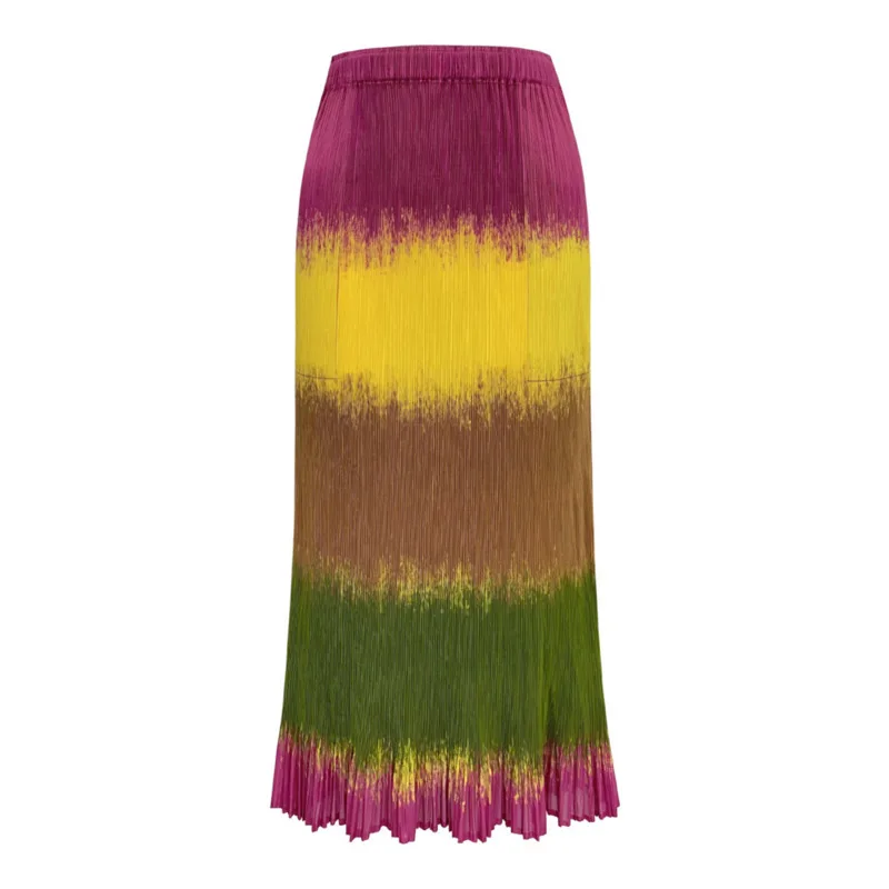 YFPF – jupe longue plissée pour femmes, Design imprimé coloré, Miyake, couleur contrastée, élégante, nouveaux vêtements à la mode, 2025