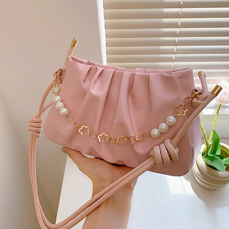 Versatile niche design bag female spring summer new fashion chain pleated slant small square bag