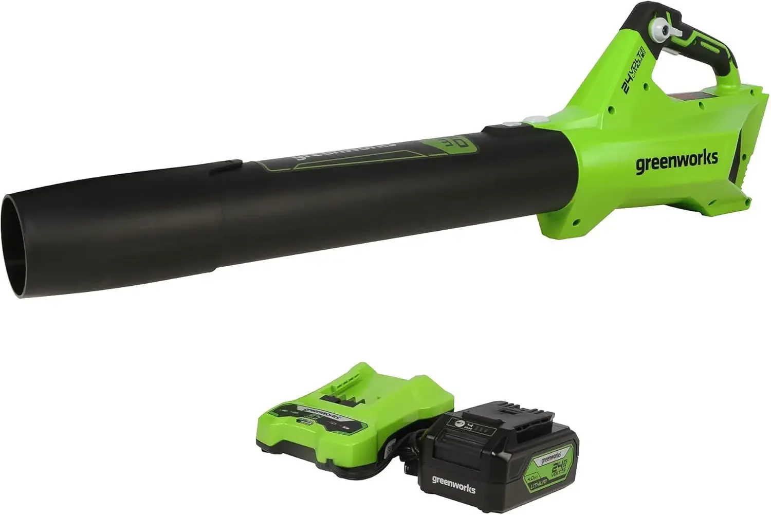 

24V (110 MPH / 450 CFM / 125+ Compatible Tools) Cordless Brushless Axial Leaf Blower, 4.0Ah Battery and Charger Included