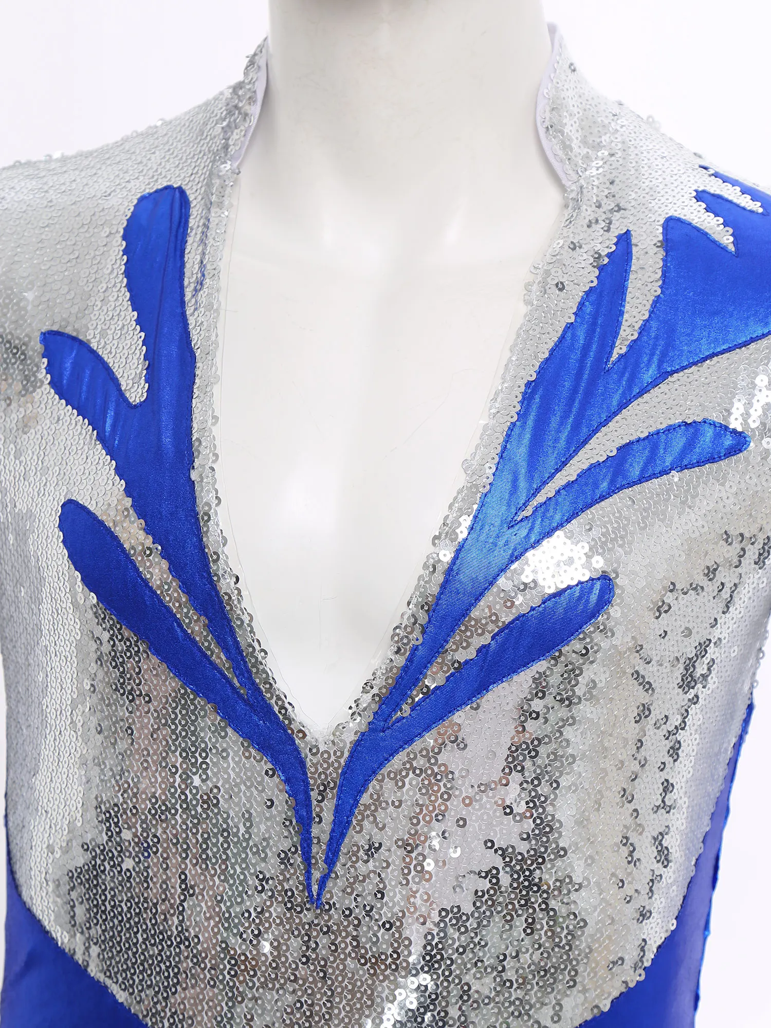 Herren-Eiskunstlauf-Bodysuit, Overalls, Pailletten, metallisch, langärmelig, Gymnastik-Trikot, Tanzkleidung für Ballett, lateinamerikanischer Tanz