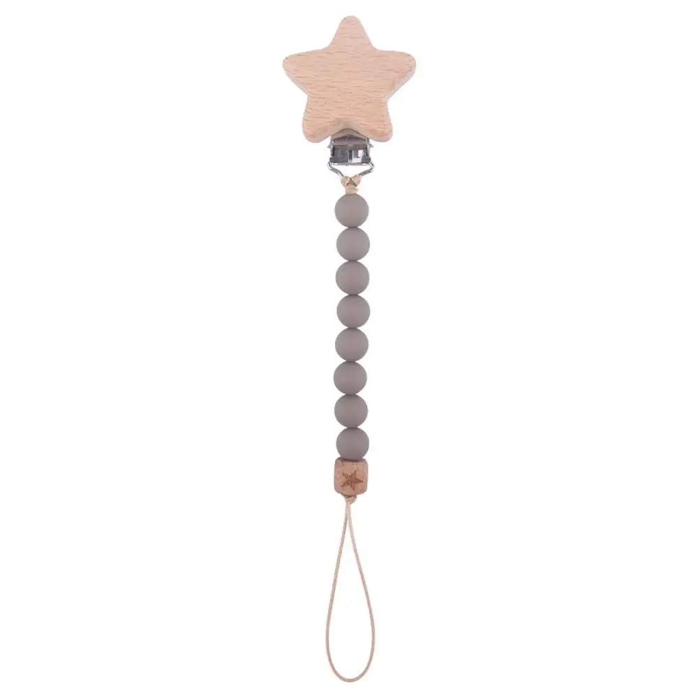 

Safety Useful Multi-color Star Wooden Beech Wood Anti-drop Beads Molar Chain Pacifier Clips Chains Lanyard Baby Pacifier Chain