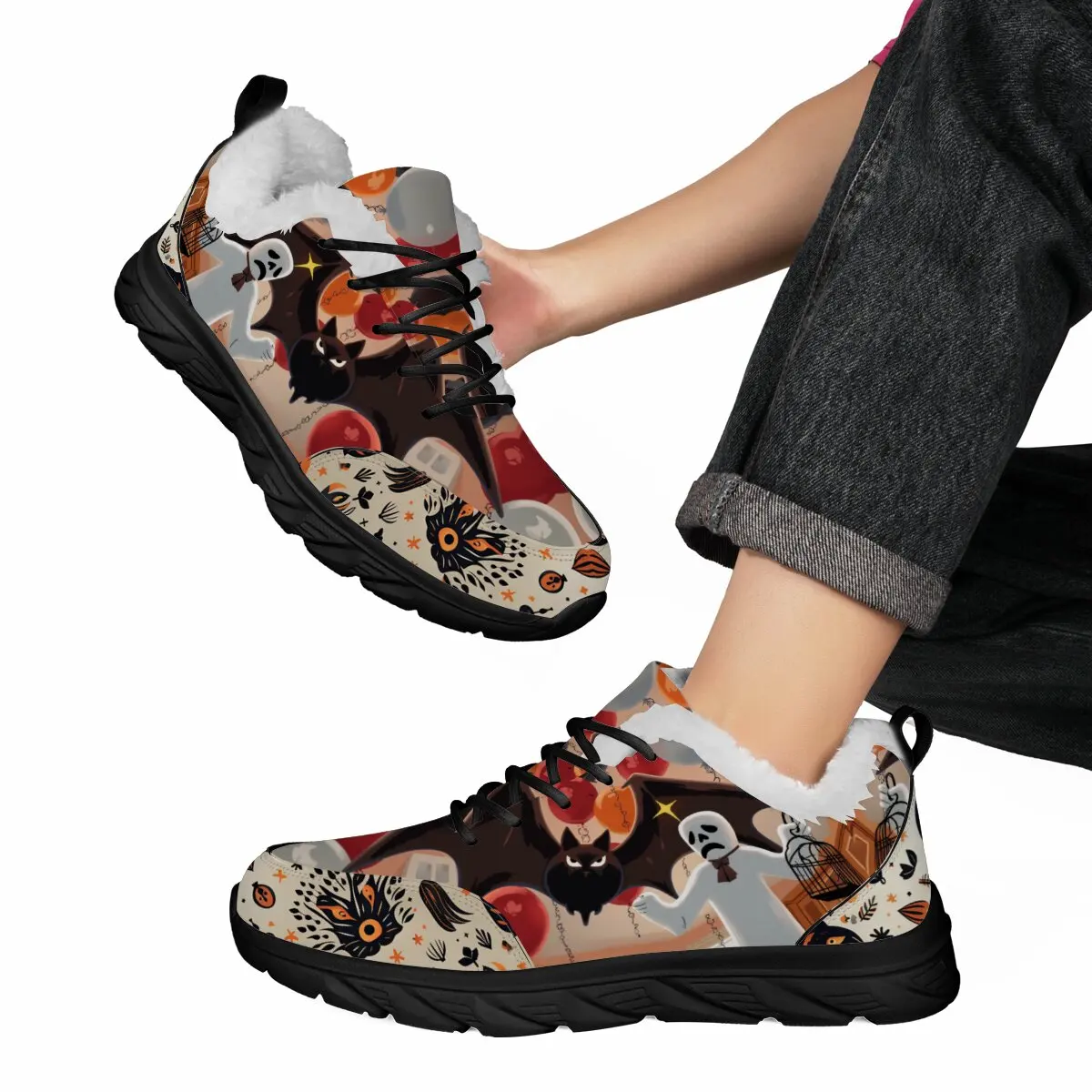 

Halloween Bat Pumpkin Pattern Flat-bottomed Low-top Laced Cutout Soft-soled Fly-woven Breathable Festival Casual Sports Shoes