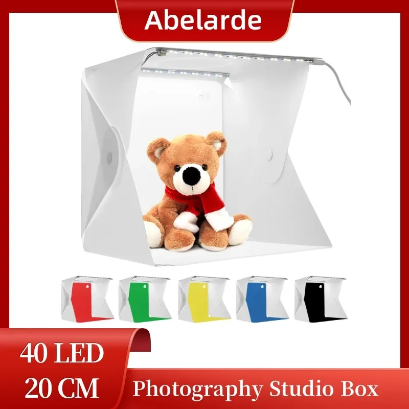 20cm Portable Folding Photobox Photography LED Light Room Photo Studio Light Tent Soft Box Backdrops Photobox for DSLR Camera