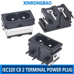 10 pcs IEC320 C8 Black 2 Terminal Power Plug Inlet Socket AC 250V 2.5A Support iron shell Mount Inlet Plug Socket CUL VDE KC CCC