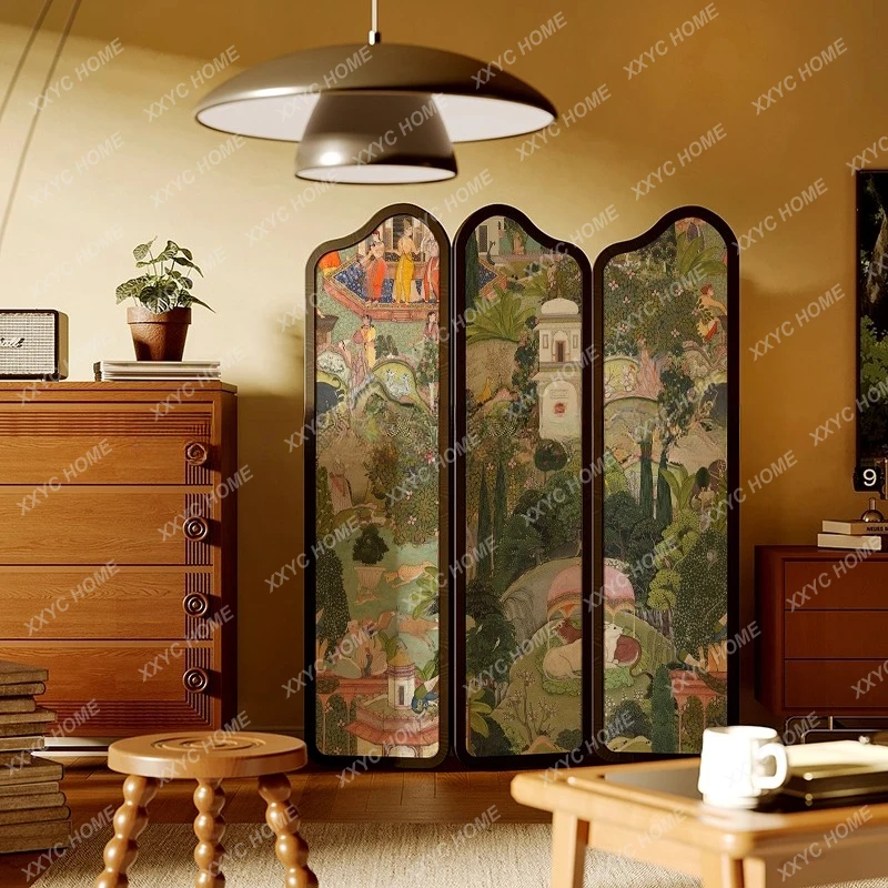 Solid wood screen partition living room folding mobile entrance sofa background decoration folding screen