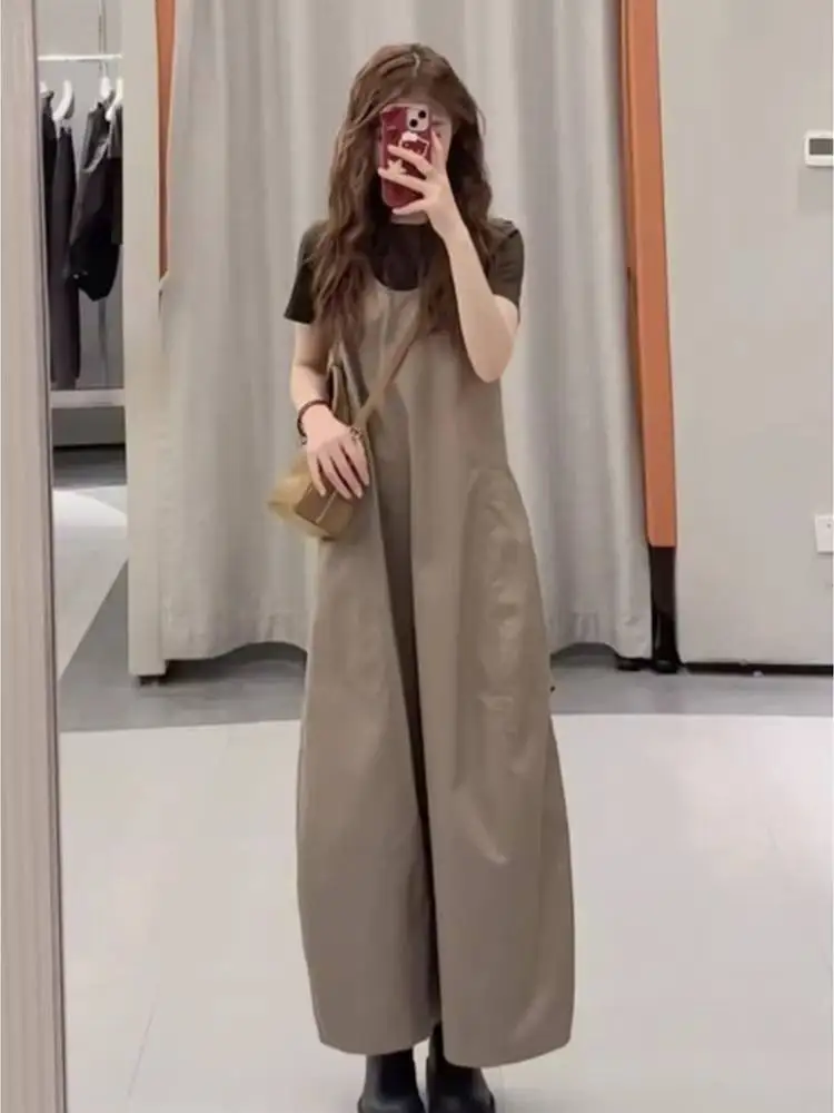 

plus Size Women's Korean Style Loose Short Sleeve Dress Two Piece Set Summer Fashionable Tank Top And Skirt Ensemble