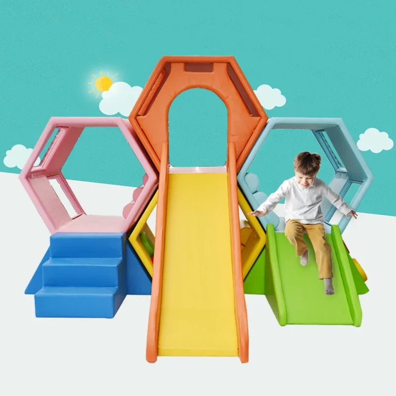 

z Rainbow Honeycomb Soft Climb and Slide Combo Set Bee Hive Daycare Maze Game Indoor Playground Kids Soft Play Set for Preschool
