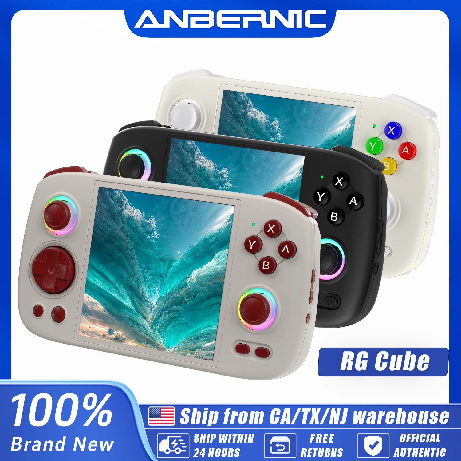 Anbernic RG Cube Handheld Game Console 3.95'' IPS Touch Screen Android13 RGB Lighting Effect RGCUBE Streaming Retro Video Player