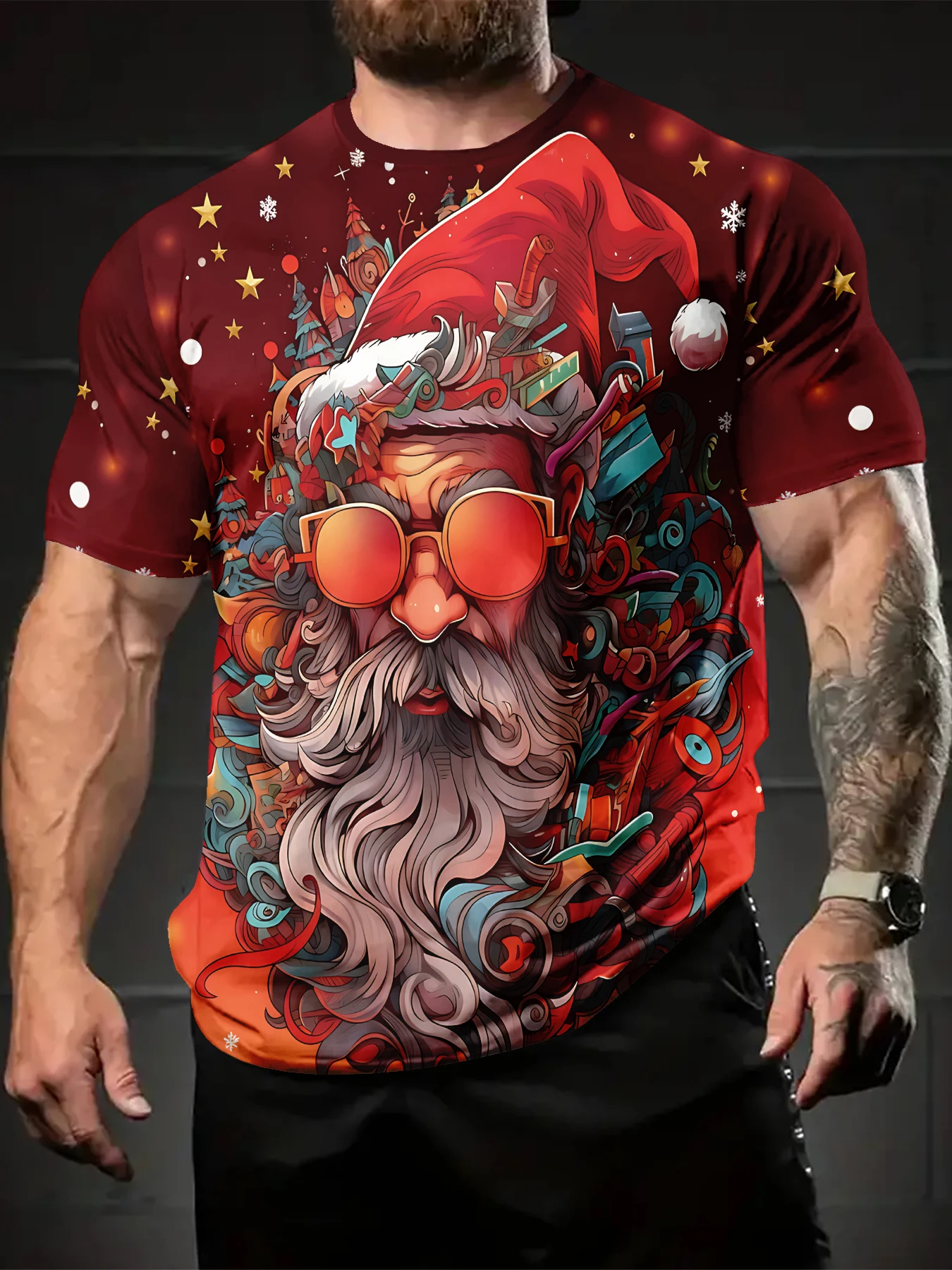 

Christmas Element T Shirt For Men Funny Santa Claus 3D Print Short Sleeve Tee Summer Casual Crew Neck Oversized Men Clothing Top