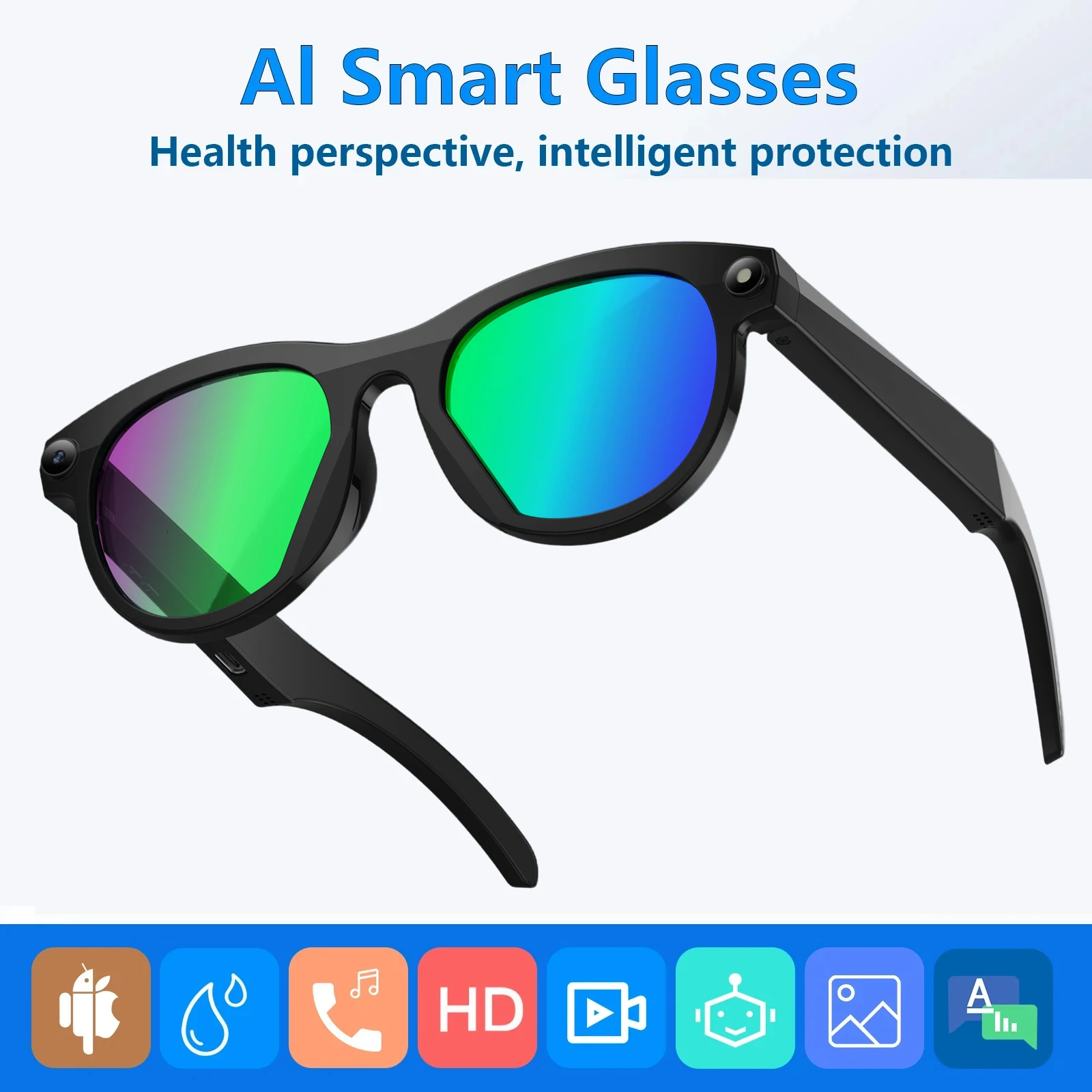 

AI Translation Smart Glasses Sunglasses Hands-free Calling Music Player Camera Control AI Assistant Recording Glasses Men Women