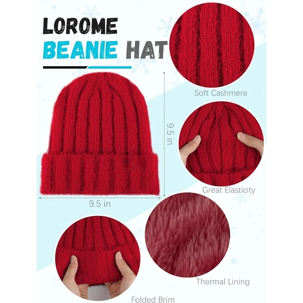 الشتاء قبعة قبعة وشاح قفازات، الدافئة الصوف متماسكة قبعة وشاح طويل الرقبة أدفأ شاشة تعمل باللمس قفازات الشتاء مجموعة هدايا للنساء