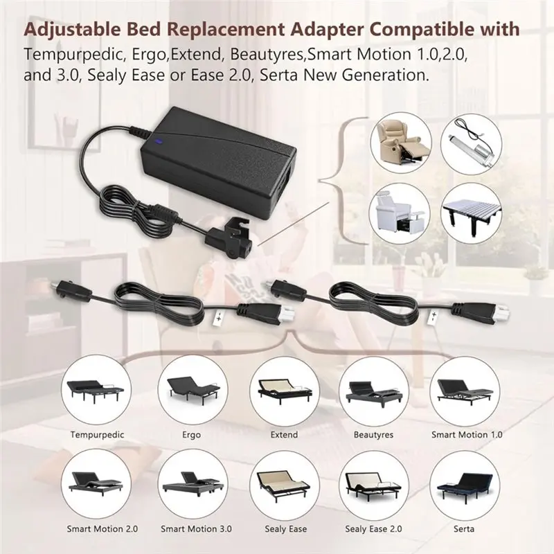 AB11-Adjustable Bed Base Power Supply Adapter, Electric Bed Replacement Parts Power Cord Kit For Ergo, Extend, Sealy