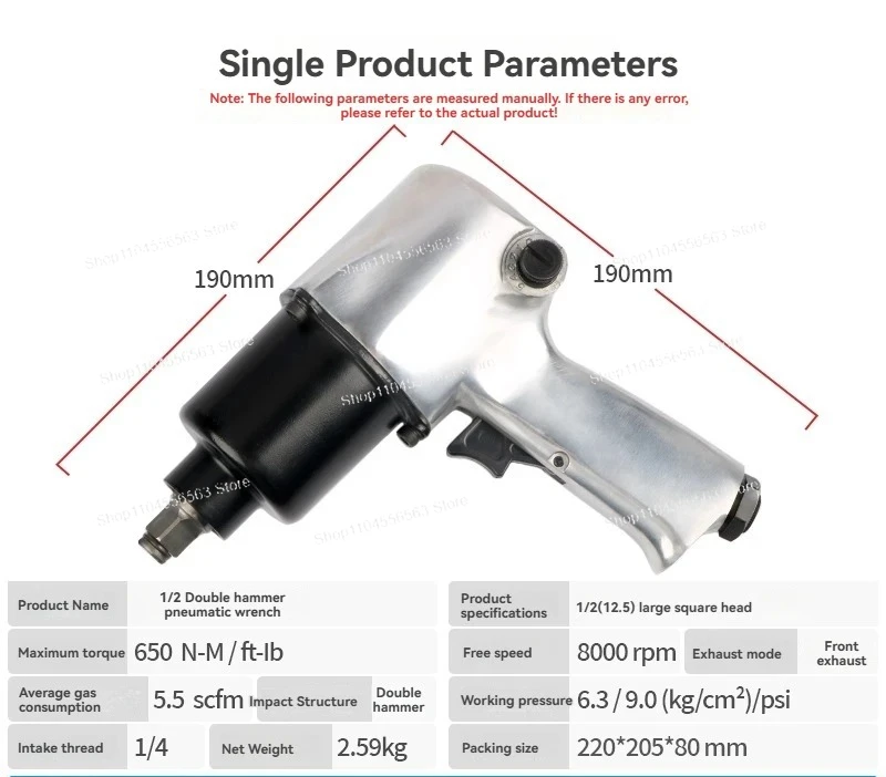 1/2 Compact Air Impact Wrench Dual Hammer Professional Pneumatic Tool for Car Motorcycle Tire Repair & Maintenance