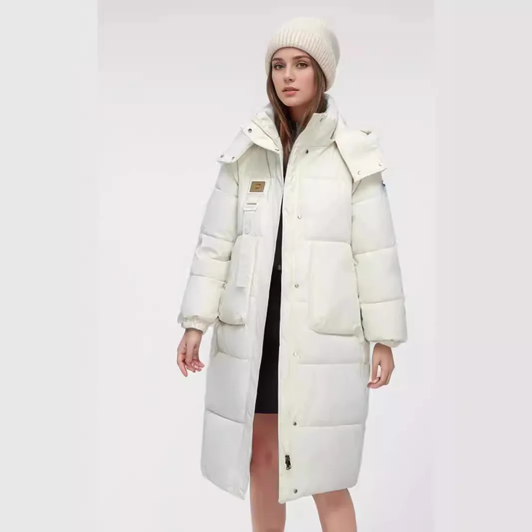 Detachable Hat Cotton Jacket Women\'s Knee Length Winter New Mid Length Thick Cotton Jacket Female Hooded Casual Parkas Coats