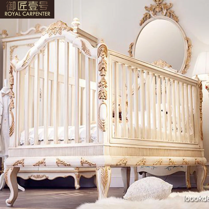 Deluxe European solid wood crib with bed around newborn crib princess bed villa prince bed