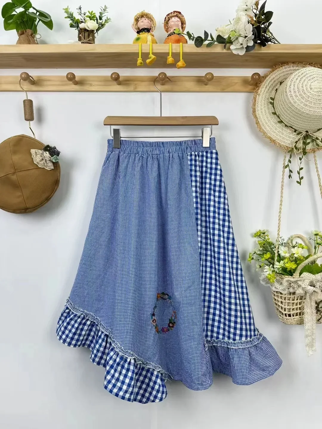 Vintage Plaid Patchwork Pleated Long Skirt Women Korean Preppy Style High Waist Retro Kawaii Skirts Elegant A-Line Tunic Skirts