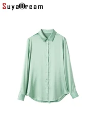 SuyaDream,Woman Solid Shirts, 93%Real Silk 7%Spandex, Turn Down Collar, White Blouses, 2024 Spring Summer Office Lady Top