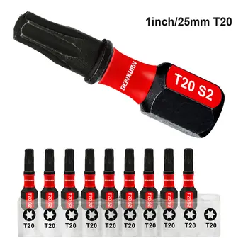 GEINXURN T20 1吋衝擊式強力磁性20號Torx頭電動螺絲起子頭套裝,S2合金鋼T20螺絲起子頭套裝 8 最佳銷售 20號星形螺絲 - №3
