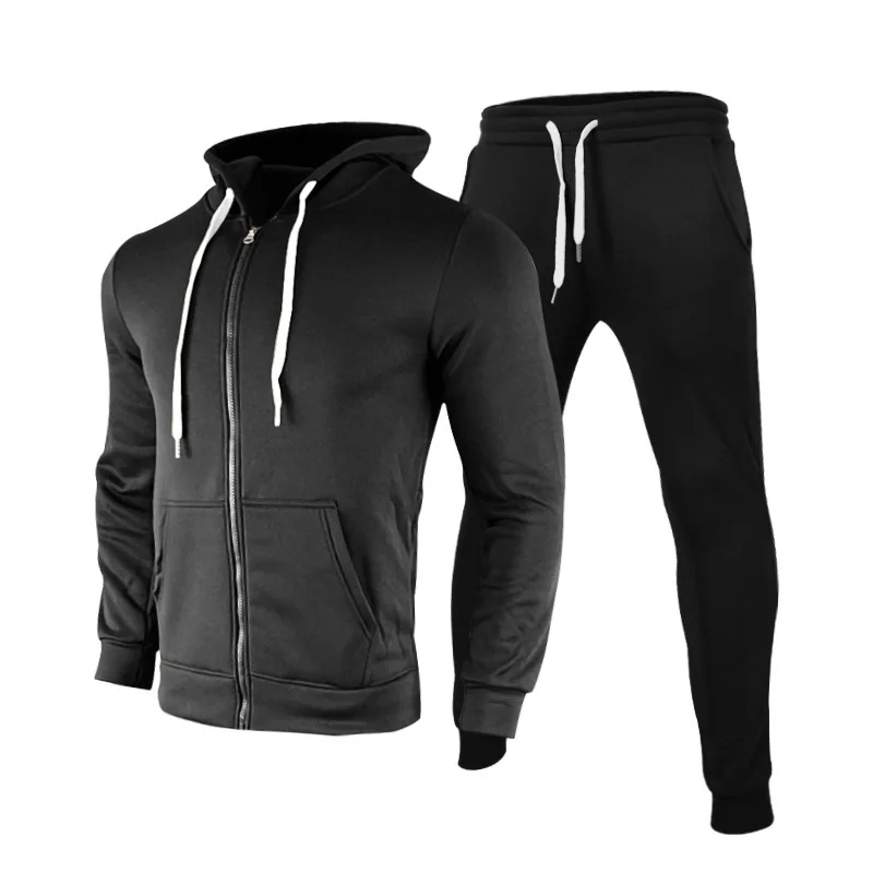 Men\'s Zip-Up Sweatshirt and Jogger Pants Set Air Layer Plus Velvet Tracksuit for Autumn Winter