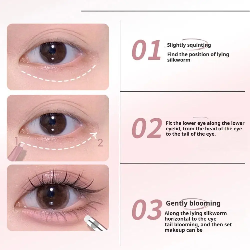 2 in1  Double Ended Lying Silkworm Pencil Brighten Shadow Natural Highlighter Nude Lower Eyelid Contour Stick with Detail Brush