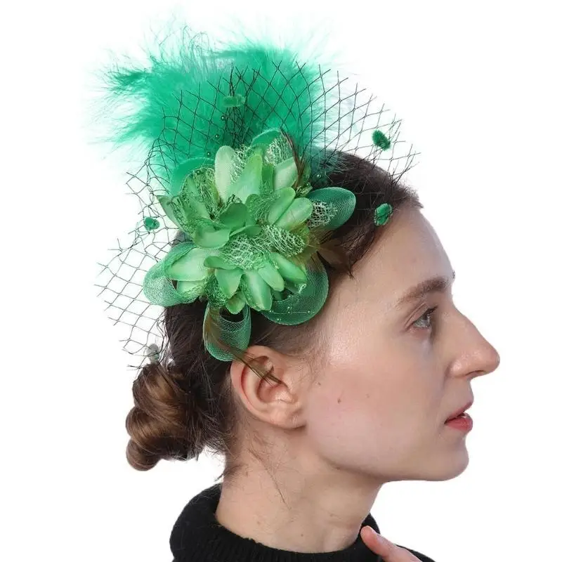 39BD Vintage Feder Haar Clip Handgemachte Haar Kopfbedeckung für Frauen Dame – Detail 9