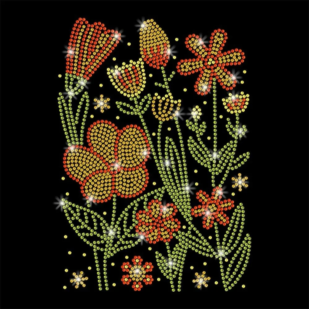 

1 Pc Boho Bushes Flower Rhinestone Iron on Hotfix Transfer Decal, Bling DIY Patch Clothing Repair Applique T-Shirt Vest Shoes