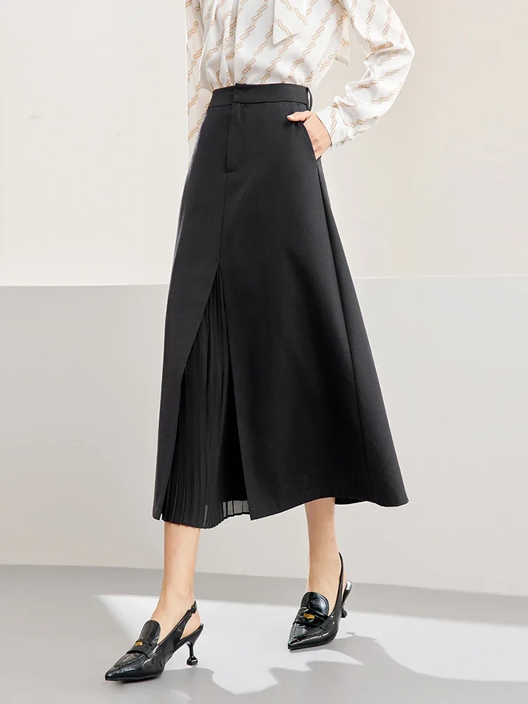 

SENTUBILA Black Skirts for Women 2025 Autumn Elegant Commuting A-Line Pleated Skirts Luxury Comfort Dating Skirts 141Q53038