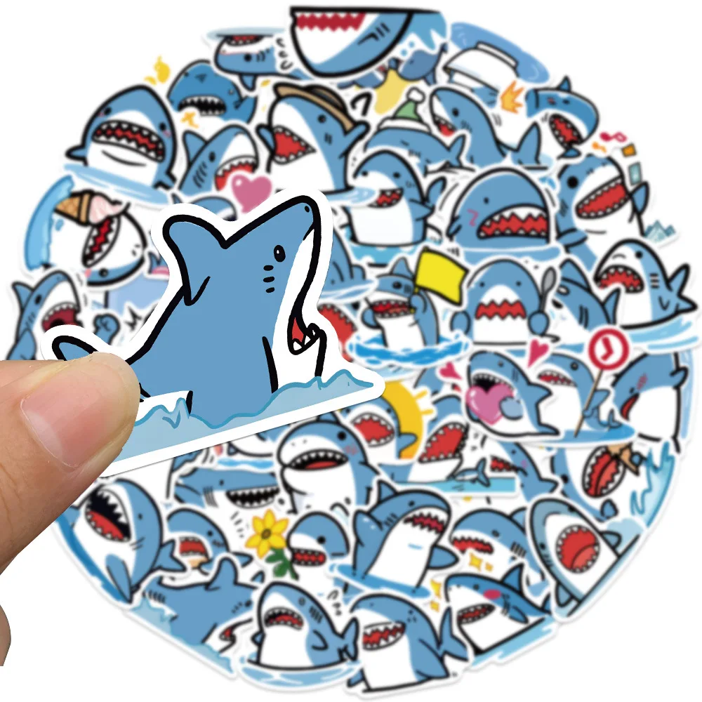 10/50Pcs Cute shark Stickers Scrapbooking Notebook Water Bottle Laptop Luggage Skateboard Car Graffiti Toys Kids Sticker