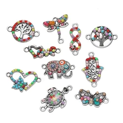5Pcs Alloy Retro Colored Zircon Drop Oil Pendant Elephant Turtle Pendants For DIY Jewelry Charm Bracelet Handicrafts Accessories