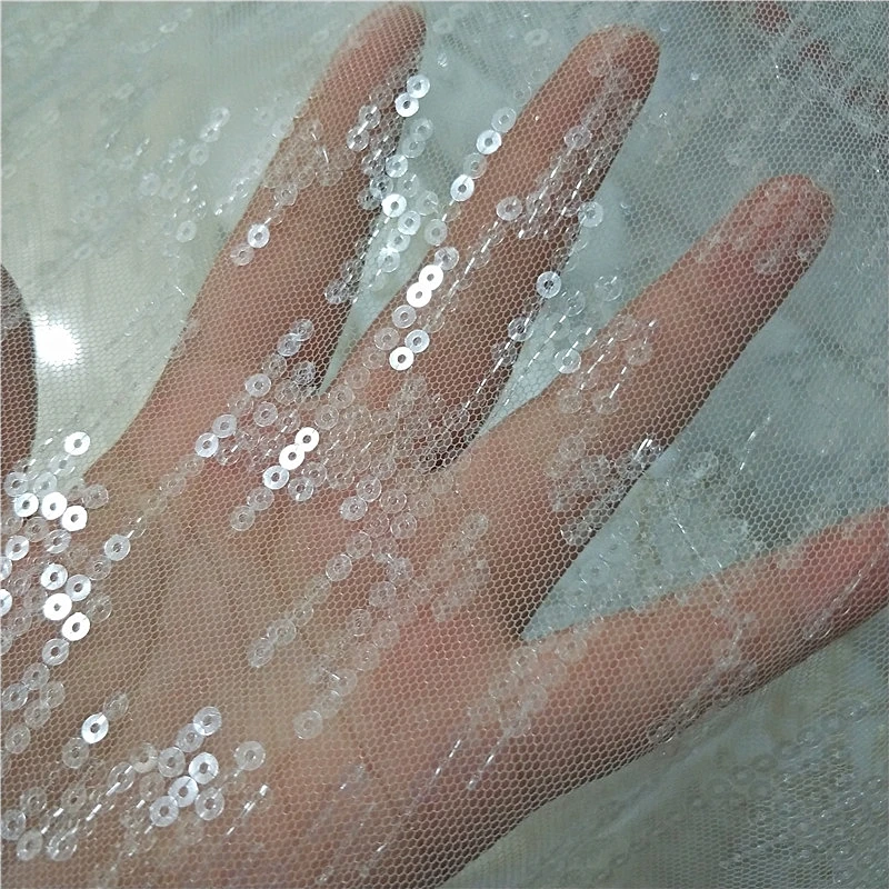 

High Quality New Water Ripple Crystal Bead Sequin Embroidery Mesh Lace Fabric, Fashionable Wedding Veil Decoration Accessories