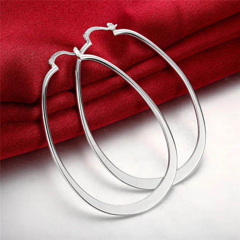 Luxury 925 Sterling Silver 65MM Sideways U Hoop Earrings Women For Fashion Charm Wedding Gifts Party Jewelry Accessories