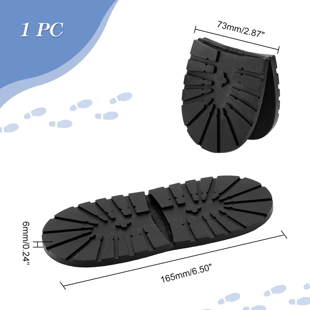 1 pc Anti Skid Rubber Shoes Bottom Heel Sole Wear Resistant Raised Grain Repair Sole Pad for Boot Leather Shoes Black 165x73x6mm