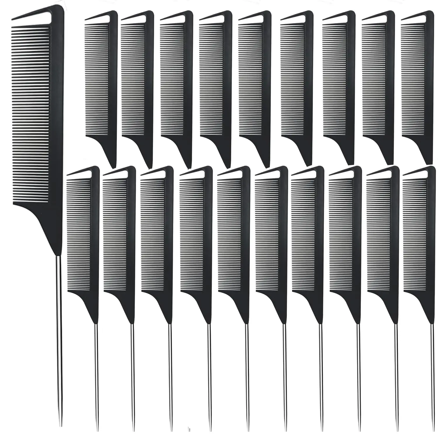 

20 Pcs Metal & Carbon Fiber Hair Parting Combs for Curly, Braiding, Styling - Black