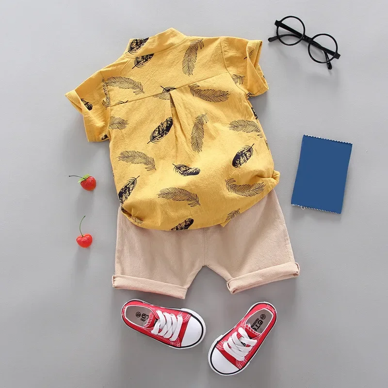 Summer new baby boy clothing sets children\'s clothing cotton print short sleeve shirt + shorts set Boys clothes