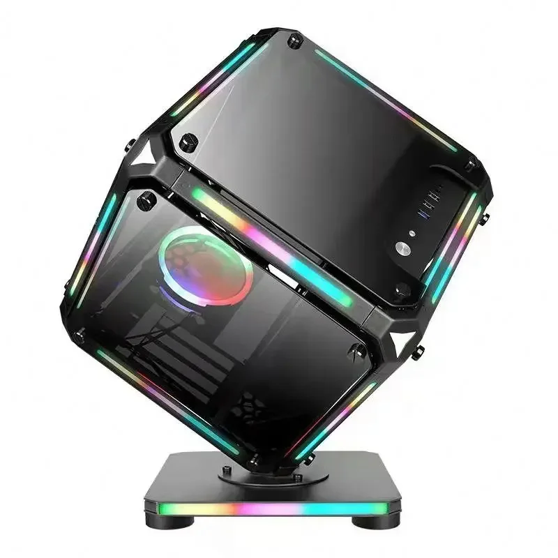 Hot salesCube shaped water-cooled personality creative RGB light strip streamer chassis anime computer cases