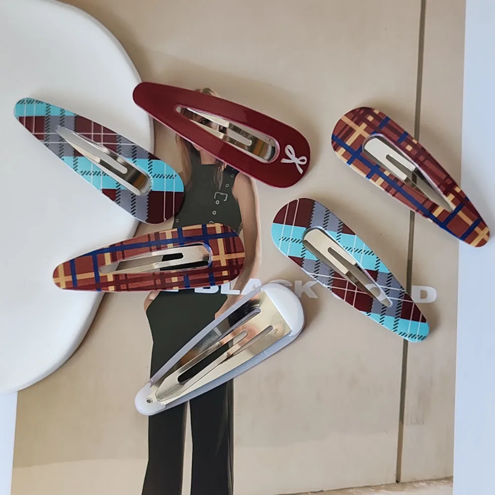 6PC Retro Red Plaid BB Hairpins Side Clips for Women And Girls European American Style Hair Accessories Gift Headwear Ornament