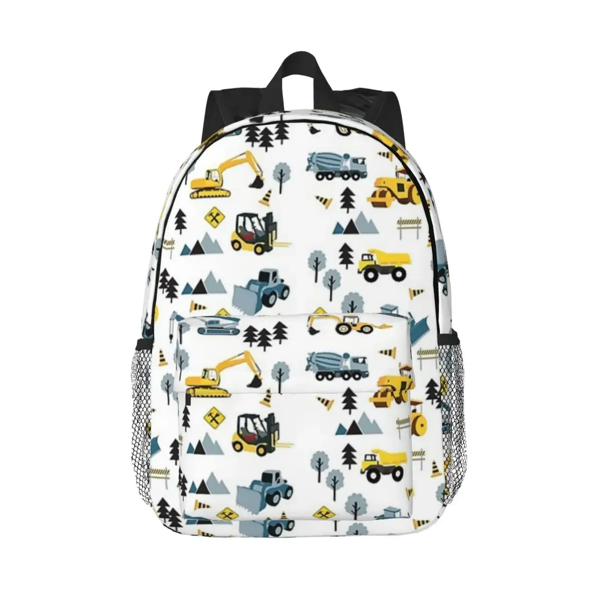 Blue Construction Trucks And Site Theme Pattern Backpacks Boys Girls Bookbag Students School Bags Laptop Rucksack Shoulder Bag