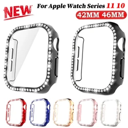 Glass+Diamond Cover For Apple Watch Case 46mm 42mm Bling Bumper Protector for iWatch Series 11 10 46 42mm Watch Case