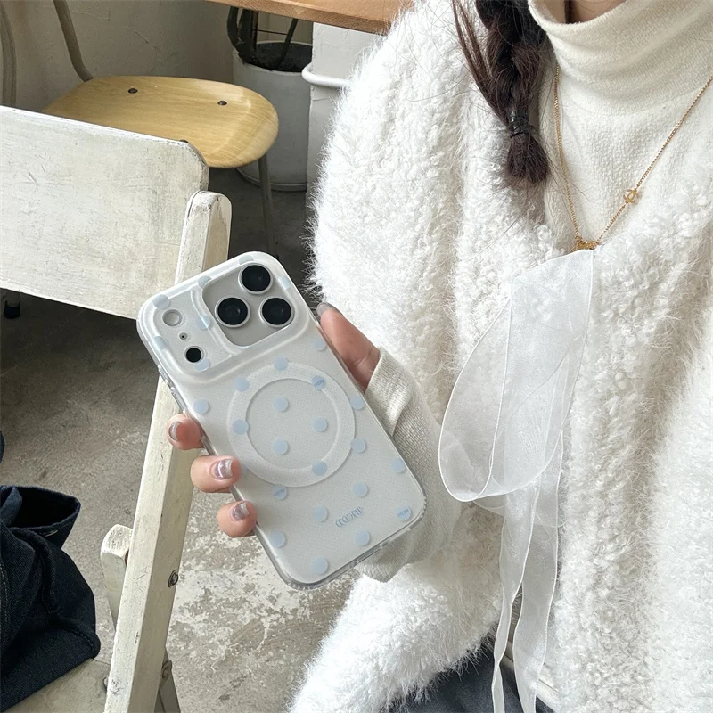 

Simple Polka Dot Magnetic Phone Case For iPhone 17 Pro 15 14 Pro Max 16 Promax Cover with For Magsafe Stand Shockproof Cases