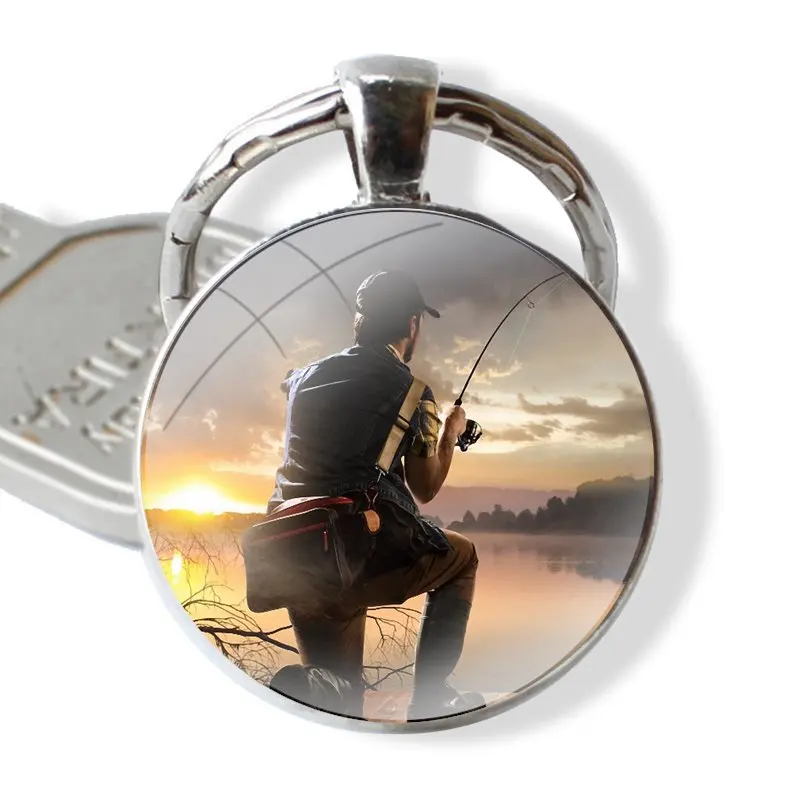 Keychain Glass Cabochon Metal Pendant Classic Men's Women's Keyring CARP FISHING CARP RODS