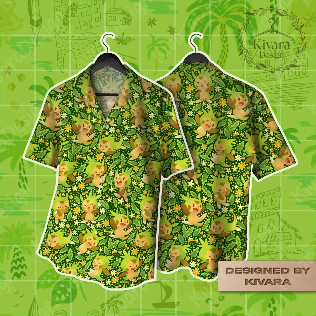 Chespin Hawaiian Shirt Pokémon Chespin Graphic T-shirt Summer Leisure Men's T-Shirt Children's Clothing Tee Y2k Woman ﻿
