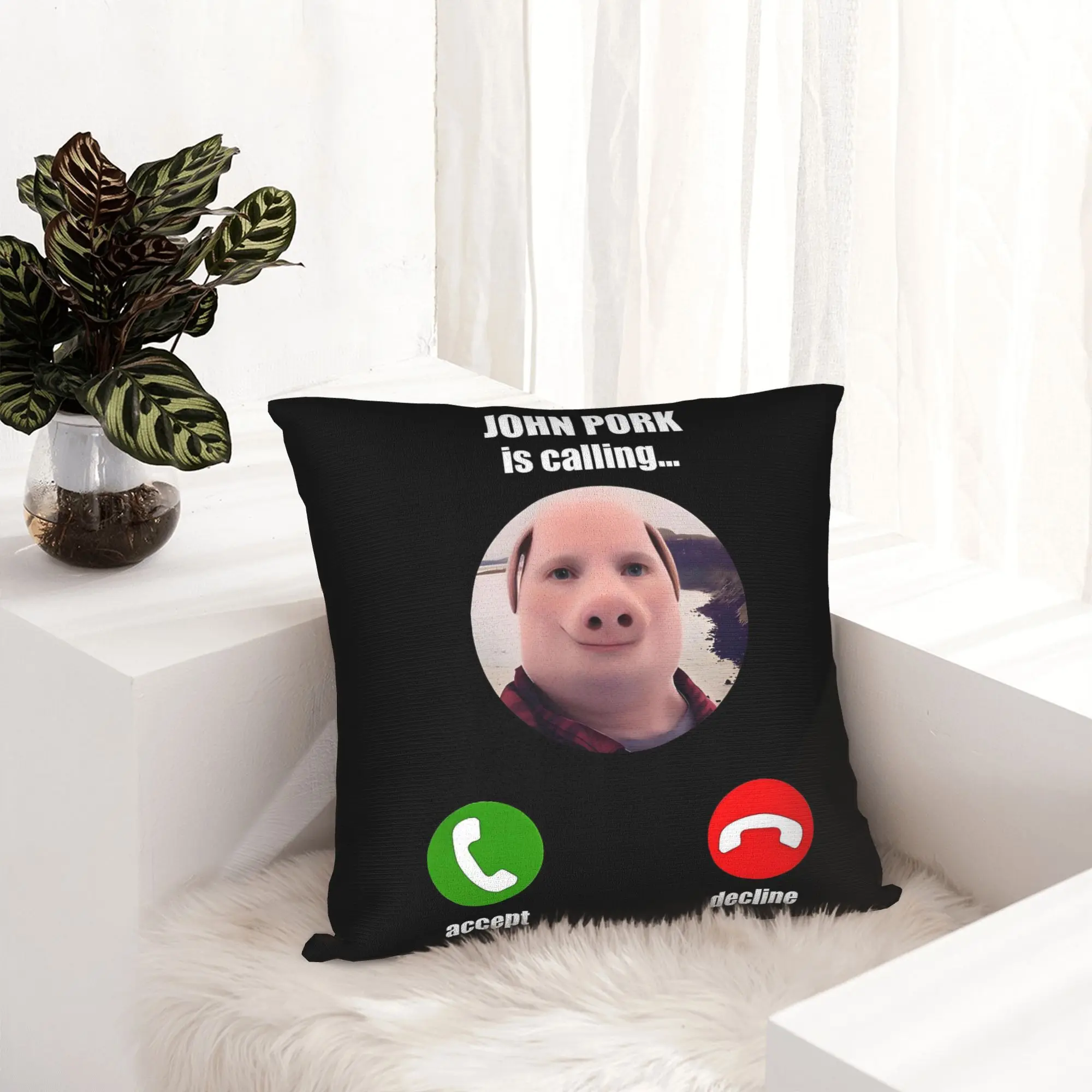 John Pork Is Calling Cushion Cover 45x45cm Funny Meme Velvet Luxury Throw Pillow Decoration Salon